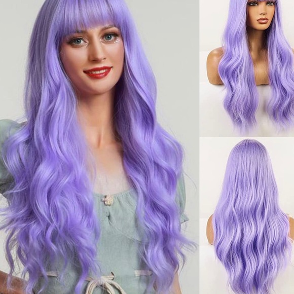 BOGSEA Purple Wig with Bangs Long Purple Wigs for Women Synthetic Wavy Wig - Picture 1 of 3